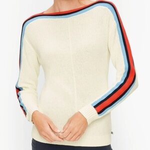 T by Talbots Tipped Striped Cream Sweater